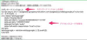 アドセンスコードを貼り付ける