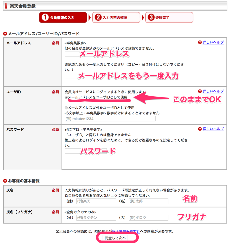 IDなどを入力
