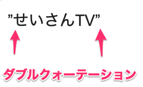 ダブルクォーテーション(”)2つで「せいさんTV」を囲んで