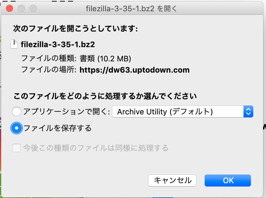 「ファイルを保存する」にチェックして「OK」