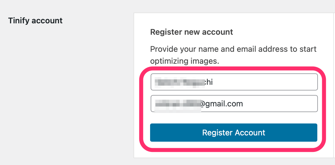 「register Account」をクリック