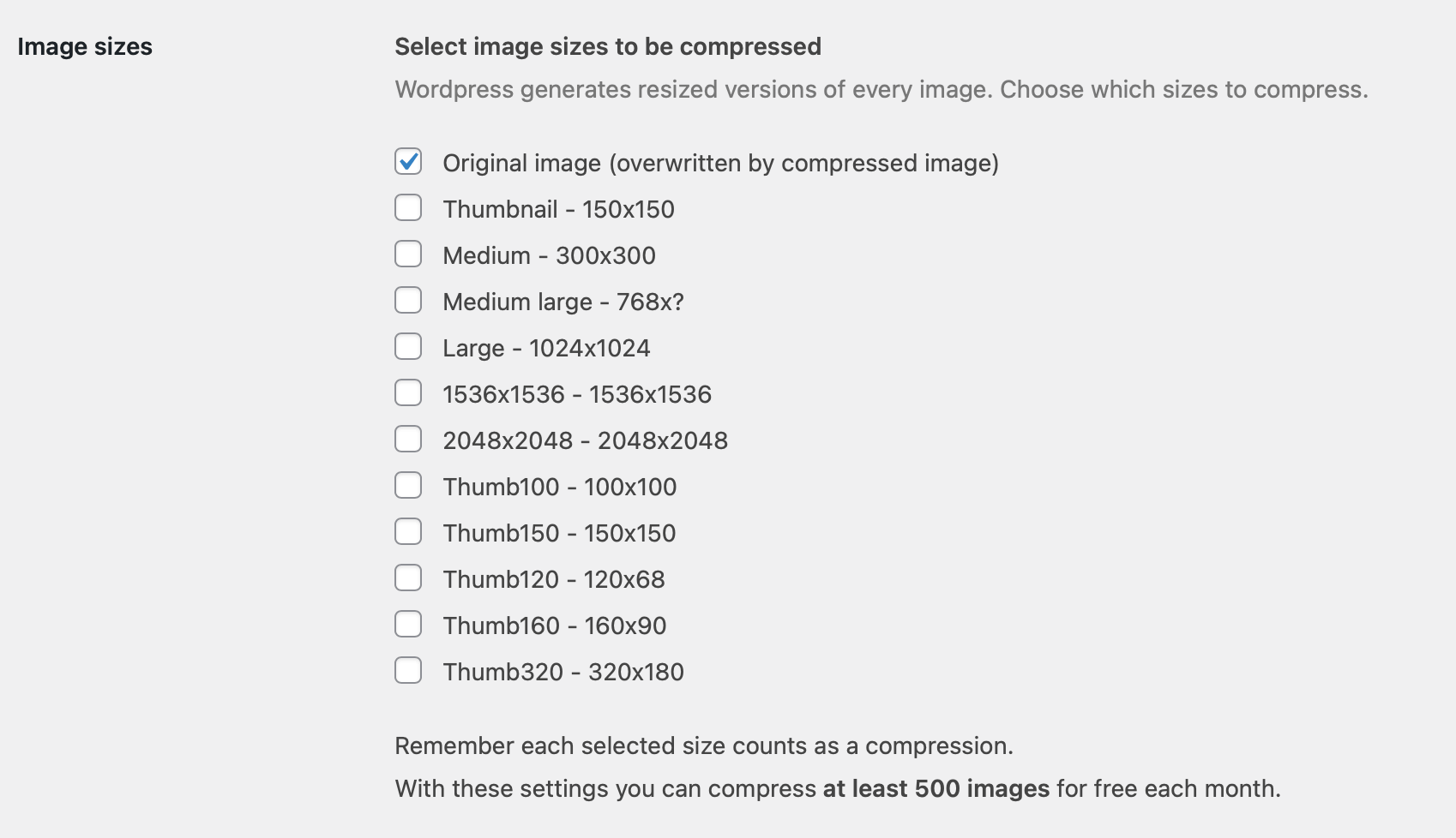 Image sizes も1番上だけチェック
