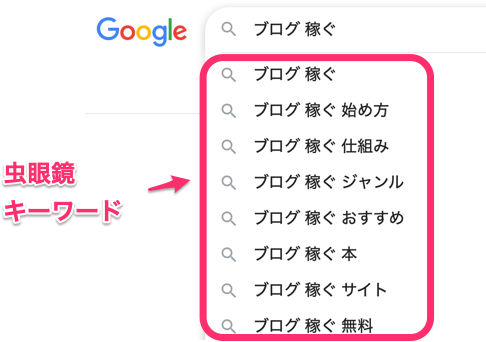 虫眼鏡キーワード